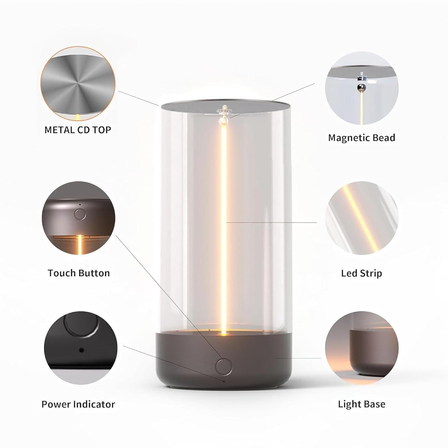 FilaGlow: Futuristic LED Magnetic Filament Lamp with USB-C Rechargeable Design