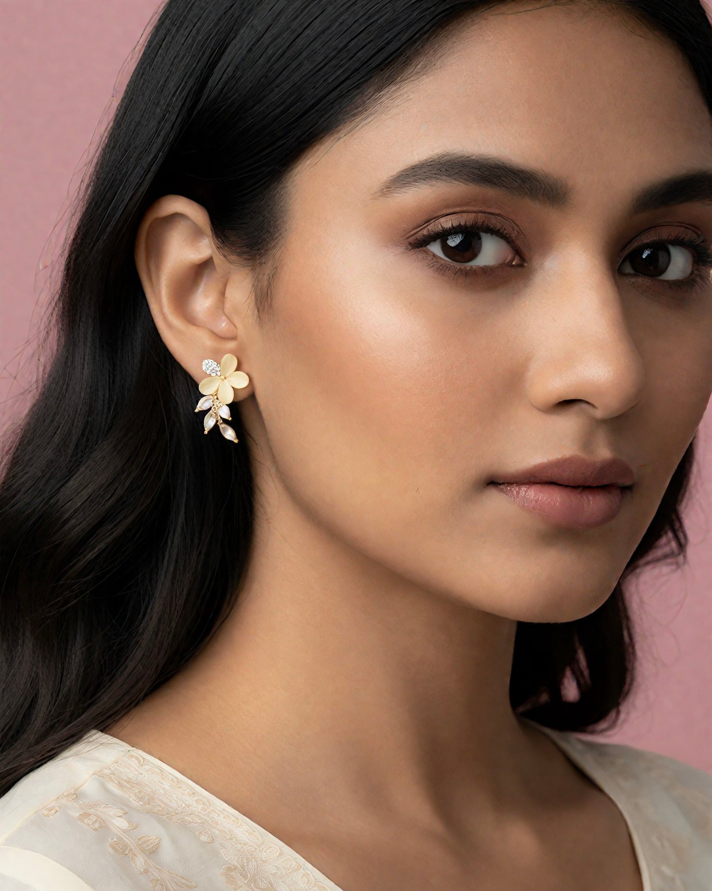 Golden Blossom & Leaf Crystal Drop Earrings 🌸✨