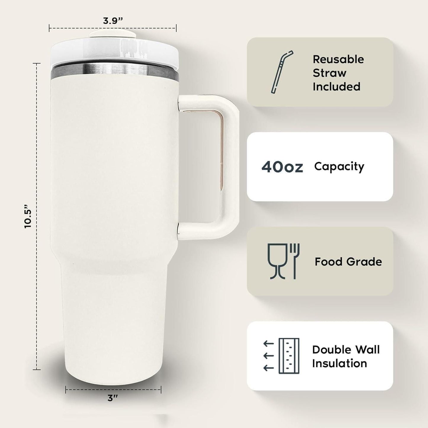 40oz Tumbler w/ Handle, Vacuum Insulated, Stainless Steel Water Cup