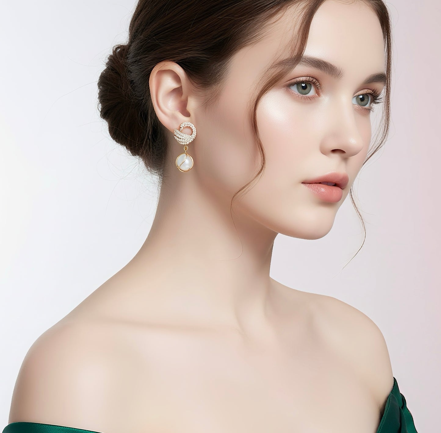 Golden Swan Elegance Pearl Drop Earrings