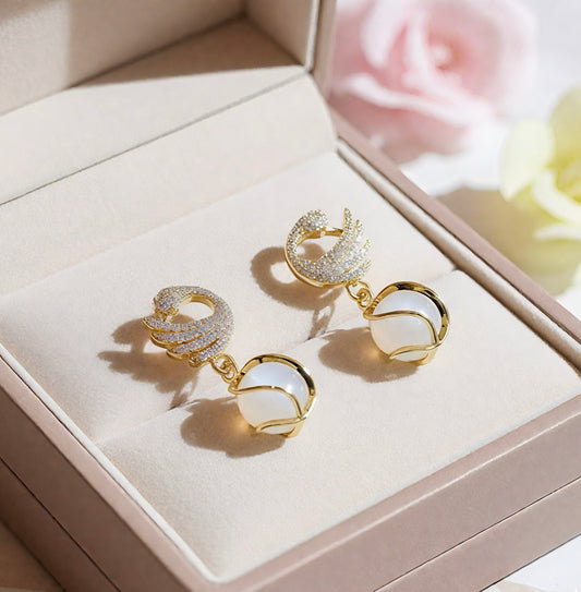 Golden Swan Elegance Pearl Drop Earrings
