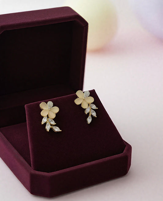 Golden Blossom & Leaf Crystal Drop Earrings 🌸✨