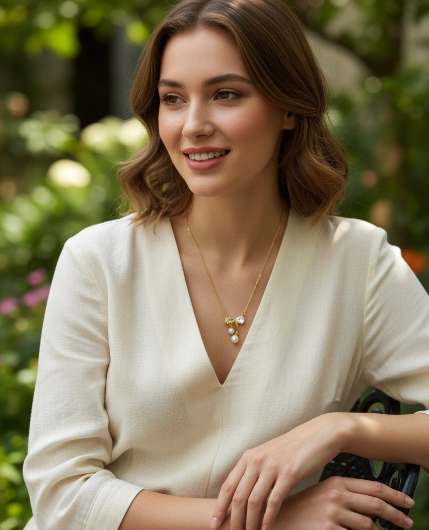 Eternal Grace Bow & Pearl Necklace✨